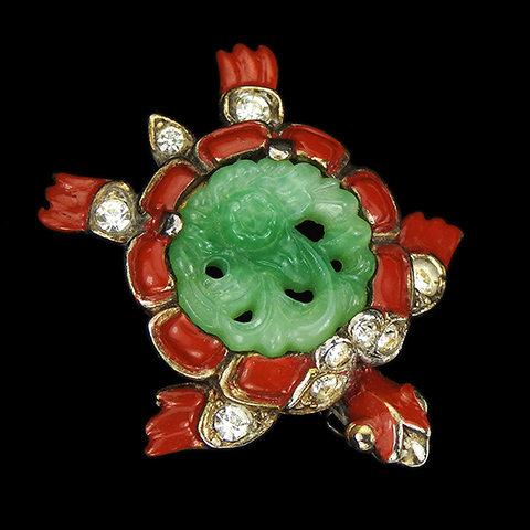 Trifari 'Alfred Philippe' Jade and Red Enamel Ming Turtle Scatter Pin