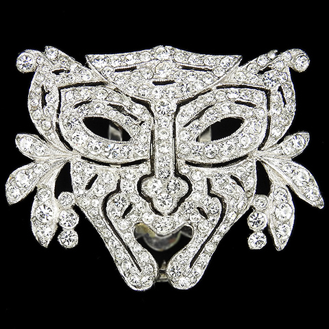 KTF Trifari 'Alfred Philippe' Pave Openwork Bacchus Face Mask Dress Clip