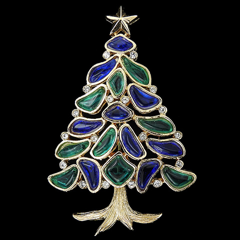 Trifari 'Alfred Philippe' 'Modern Mosaics' Sapphire and Emerald Christmas Tree Pin