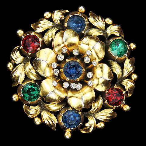  Trifari 'Alfred Philippe' 'Regence' Gold and Tricolour Spangles Rose Flower Pin Clip