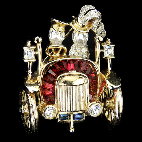 Trifari 'Alfred Philippe' 'Paris in the Spring' Valentines Romantic Couple Riding in a Vintage Car Pin