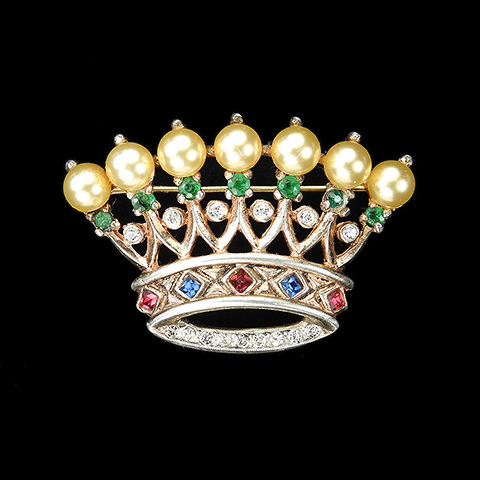 Trifari Sterling 'Alfred Philippe' Small Royal Crown of Pearls Pin