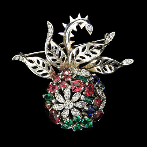 Trifari Sterling 'Alfred Philippe' 'Riviera' Series Tricolour Stones Fruit Berry with Leaves Pin