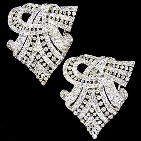 Trifari 'Alfred Philippe' Pair of Pave Chevron Bow Swirl Dress Clips