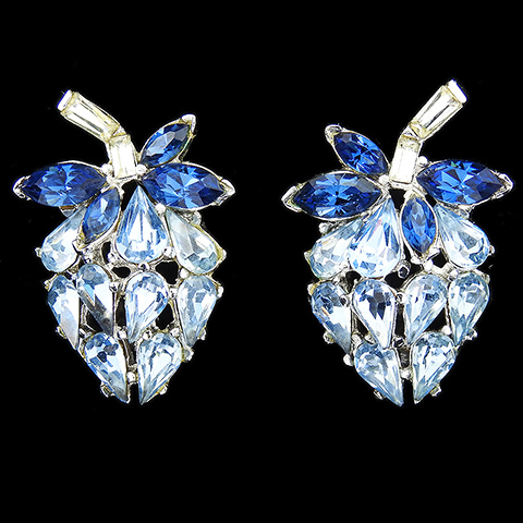 Trifari 'Alfred Philippe' Sapphire and Blue Topaz Rose Rosebud Clip Earrings