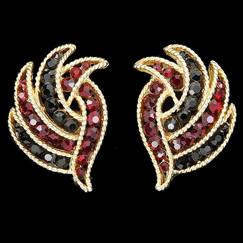 Trifari 'Alfred Philippe' 'Cavalcade' Gold Ruby and Onyx Flame Swirl Clip Earrings