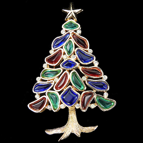 Trifari 'Alfred Philippe' 'Modern Mosaics' Ruby Sapphire and Emerald Tricolour Christmas Tree Pin