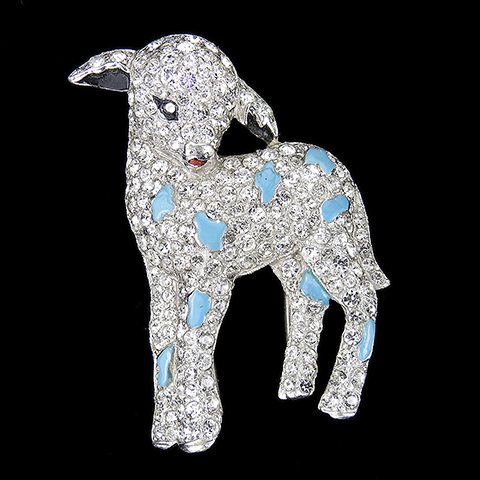 Trifari 'Alfred Philippe' 'March Blows in like a Lion and goes out like a Lamb' Pave and Enamel Lamb Pin Clip