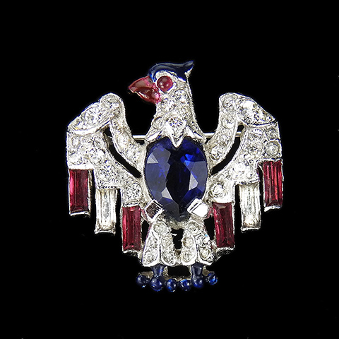 Trifari 'Alfred Philippe' US Patriotic Stars and Stripes Sapphire Bellied Miniature American Eagle Pin