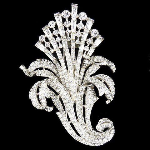 Trifari Sterling 'Alfred Philippe' Pave and Baguettes Cornucopia Floral Spray Pin Clip