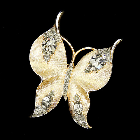 Trifari 'Alfred Philippe' Brushed Gold and Black Diamond Medium Butterfly Pin