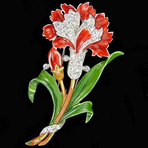 Trifari 'Alfred Philippe' Pave and Enamel Smaller Red Carnation Pin Clip