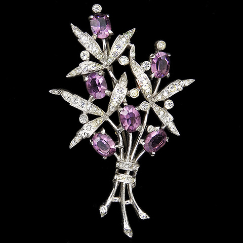 Trifari Sterling 'Alfred Philippe' Pave Openwork and Amethyst Flowers Floral Spray Pin