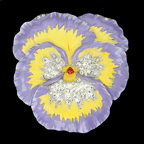 Trifari 'Alfred Philippe' 'Rue de la Paix' Pale Violet and Yellow Pansy Pin Clip