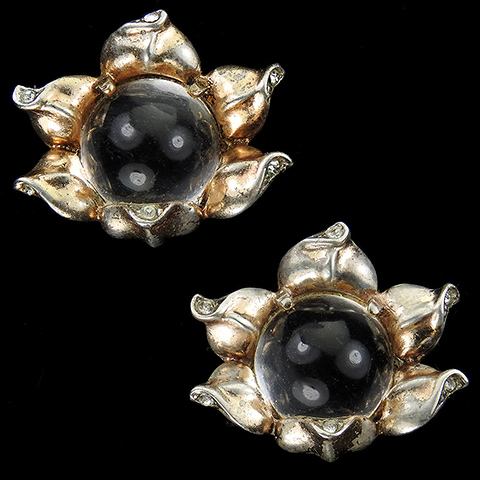 Trifari Sterling 'Alfred Philippe' Jelly Belly Peony Flower Clip Earrings
