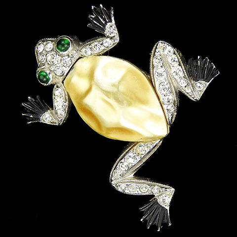 Trifari 'Alfred Philippe' Pave and Enamel Miniature Pearl Belly Frog Scatter Pin