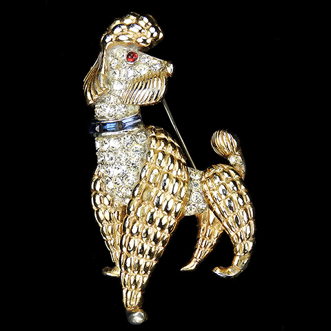 Trifari 'Alfred Philippe' 'Paris in the Spring' Gold Pave and Sapphire Collar French Poodle Dog Pin