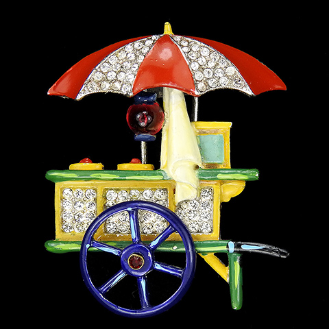 Trifari 'Alfred Philippe' Pave and Enamel Ice Cream Cart with Umbrella Pin Clip