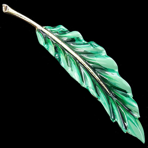 Trifari Sterling 'Alfred Philippe' Giant Enamelled Green Leaf Pin Clip