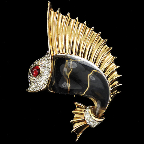 Trifari Sterling Gold and Pave Leaping Jelly Belly Sailfish Fish Pin Clip