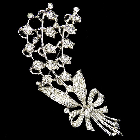 Trifari Sterling 'Alfred Philippe' Pave Triple Lily of the Valley Flower Spray with Bow Pin