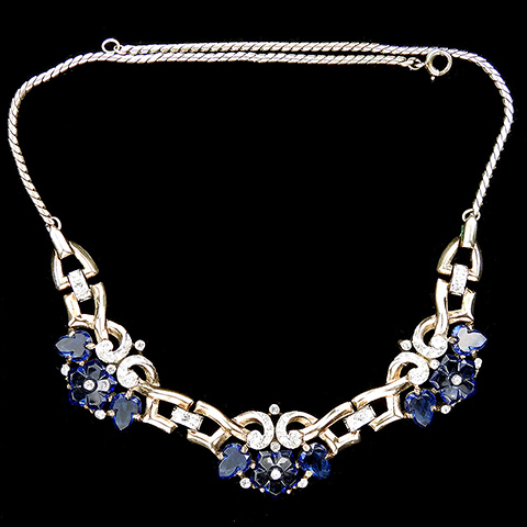 Trifari 'Alfred Philippe' 'Fleur de Paris' Gold Pave and Sapphire Fruit Salads Three Element Choker Necklace