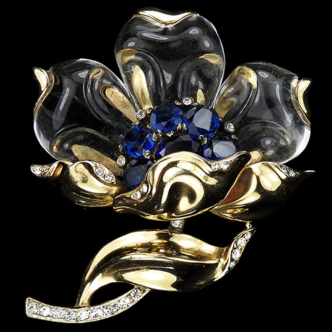 Trifari Sterling 'Alfred Philippe' Gold Pave and Sapphires Jelly Belly Peony Flower Pin