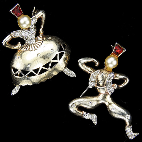 Trifari Sterling 'Alfred Philippe' Pair of Russian Dancer Pins - 'Sasha' and 'Tasha'