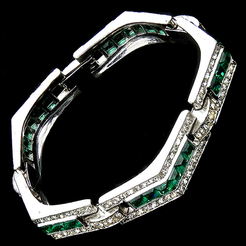 KTF Trifari 'Alfred Philippe' Pave and Invisibly Set Emerald Chevrons Bracelet