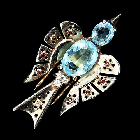 Trifari Sterling 'Alfred Philippe' Gold and Aquamarine Swooping Swallow Bird Pin Clip
