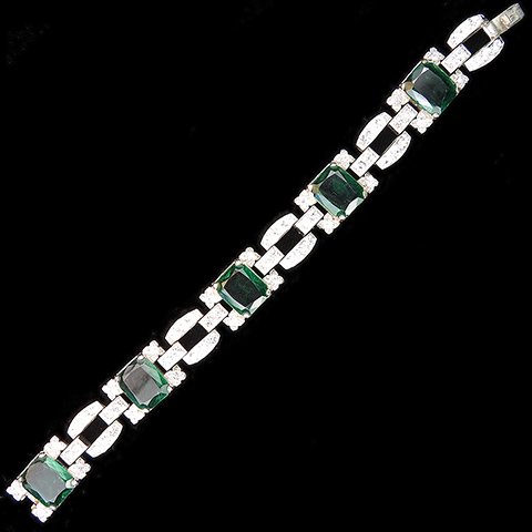 KTF Trifari 'Alfred Philippe' Pave and Square Cut Emeralds Five Link Bracelet