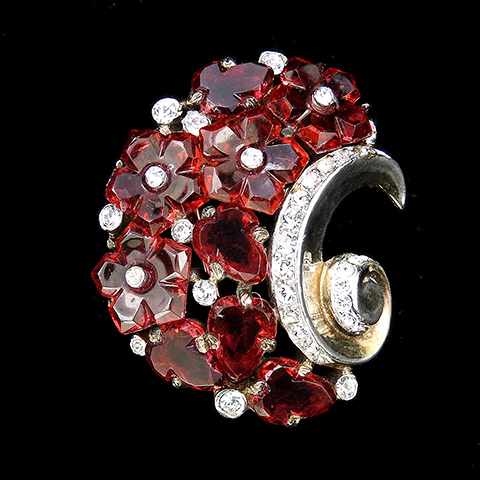 Trifari 'Alfred Philippe' 'Fleur de Paris' Ruby Fruit Salads Left-handed Swirl Pin Clip
