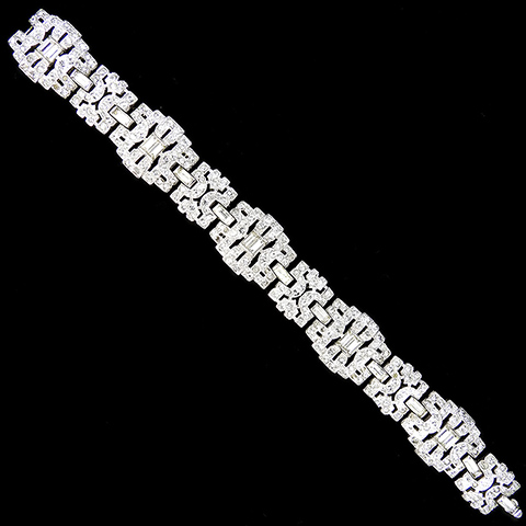 KTF Trifari 'Alfred Philippe' Pave and Baguettes Deco Geometric Openwork Ten Link Bracelet
