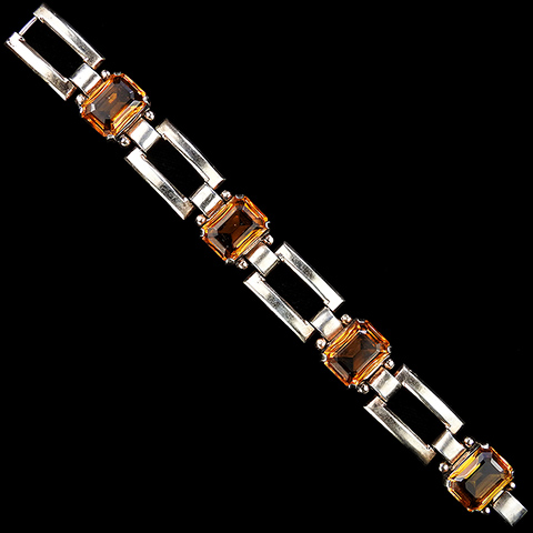Trifari Sterling 'Alfred Philippe' Openwork Rectangles and Table Cut Citrines Bracelet