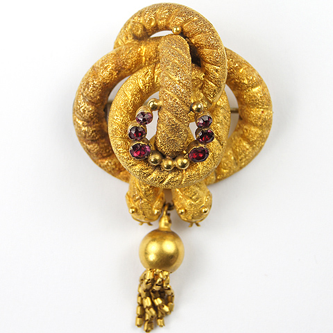 Victorian 15ct Gold Coiled Double Headed Garnet Snake Pin